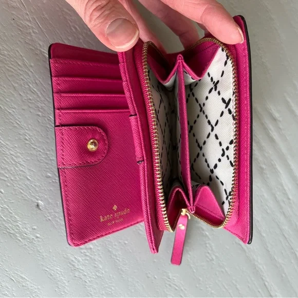 Kate Spade Laurel Way Cara Bifold Crossgrain Leather Wallet Pink - Picture 15 of 15
